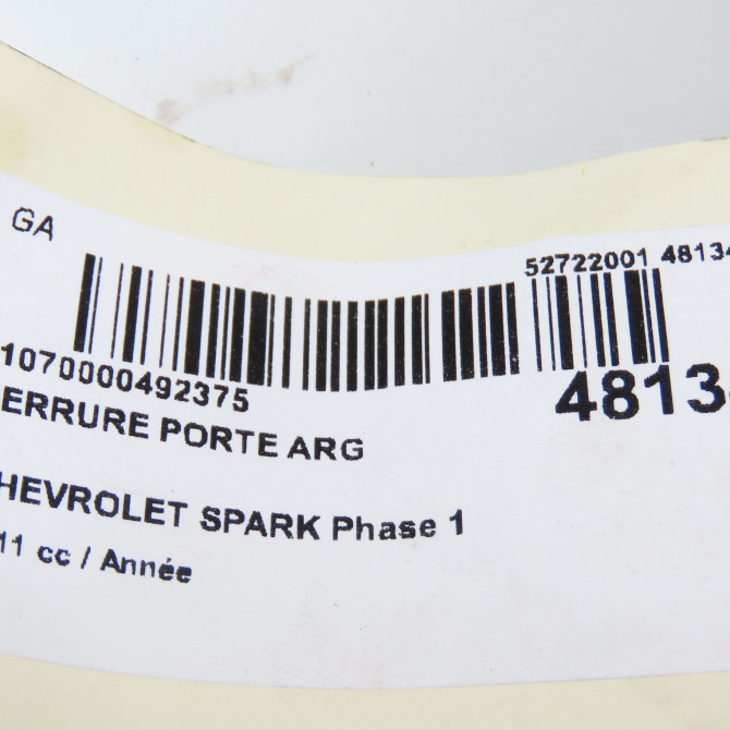 Serrure porte arg occasion CHEVROLET SPARK Phase 1 01-2010->09-2012 94532283 7