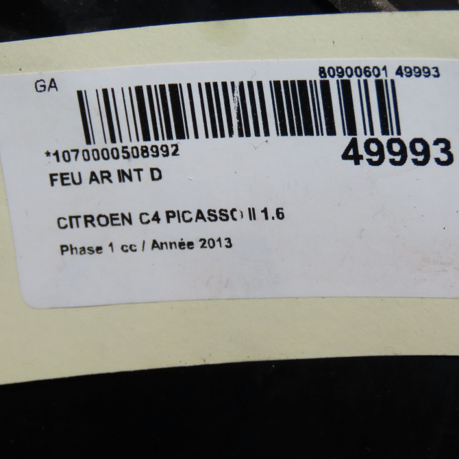 Feu arrière intérieur droit occasion CITROEN C4 PICASSO II Phase 1 04-2013->... 1.6 e-HDi 8v 115ch 3