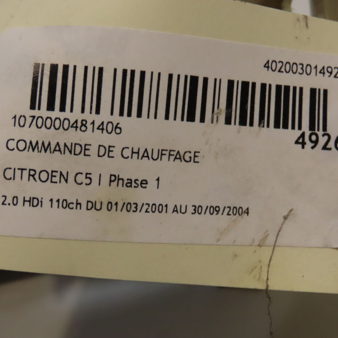 Commande de chauffage occasion CITROEN C5 I Phase 1 03-2001->09-2004 2.0 HDi 110ch 6451HZ 4