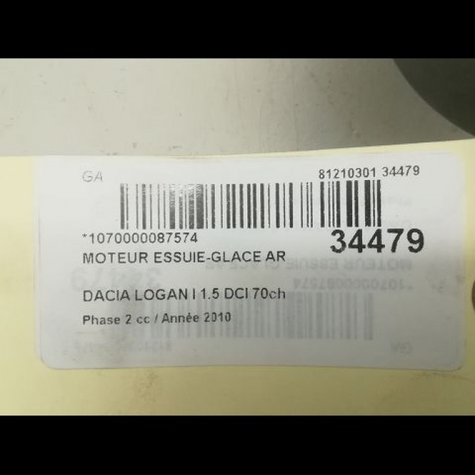 Moteur essuie-glace arrière occasion DACIA LOGAN I Phase 2 07-2008->12-2012 1.5 DCI 70ch 4