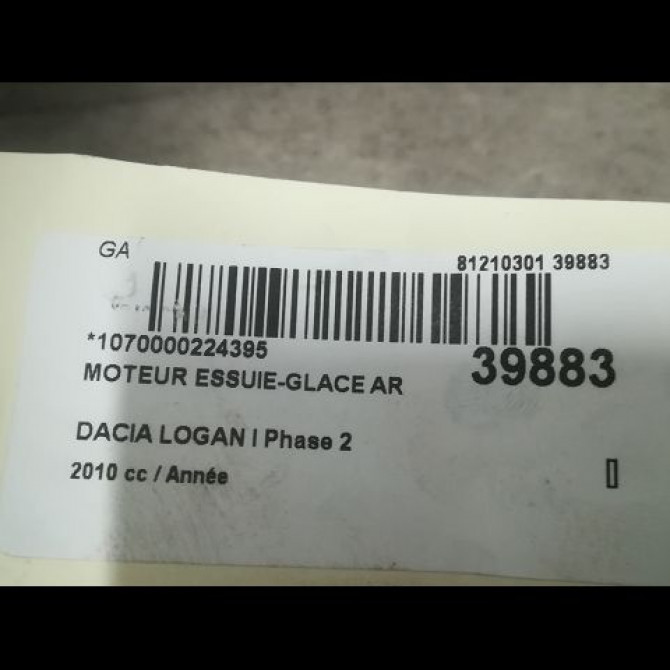 Moteur essuie-glace arrière occasion DACIA LOGAN I Phase 2 07-2008->12-2012 1.5 DCI 70ch 3
