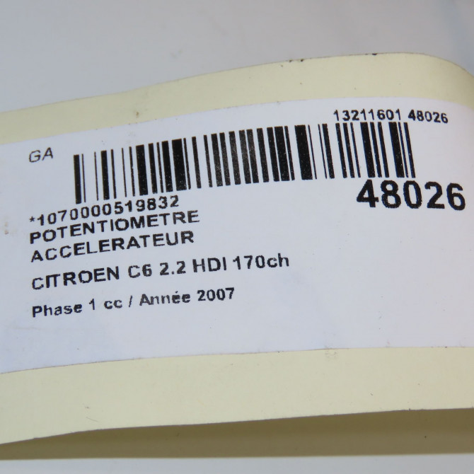 Potentiometre accelerateur occasion CITROEN C6 Phase 1 12-2005->03-2013 2.2 HDI 170ch 5