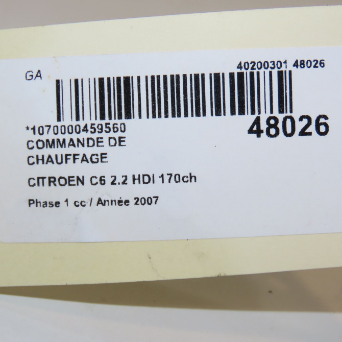 Commande de chauffage occasion CITROEN C6 Phase 1 12-2005->03-2013 2.2 HDI 170ch 4