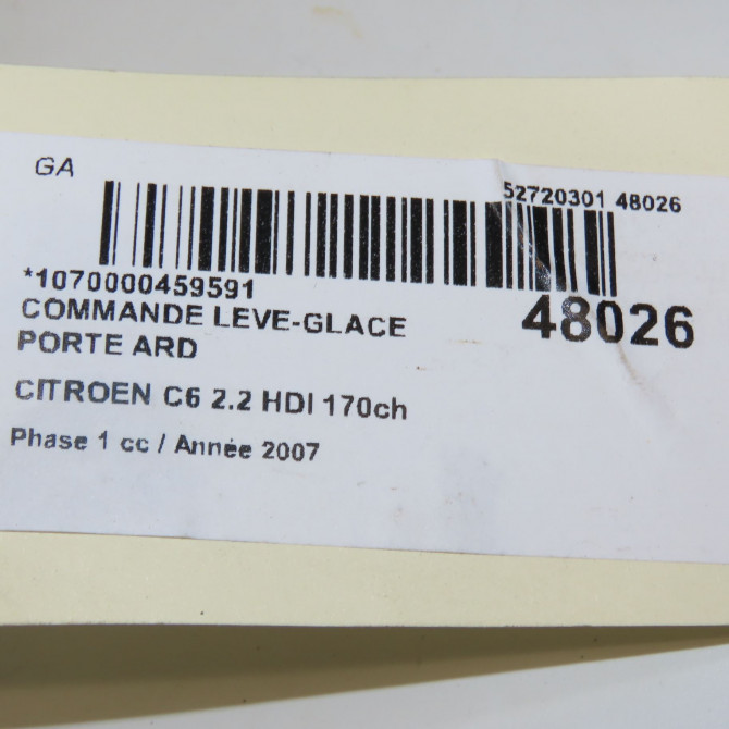 Commande leve-glace porte arrière droite occasion CITROEN C6 Phase 1 12-2005->03-2013 2.2 HDI 170ch 4