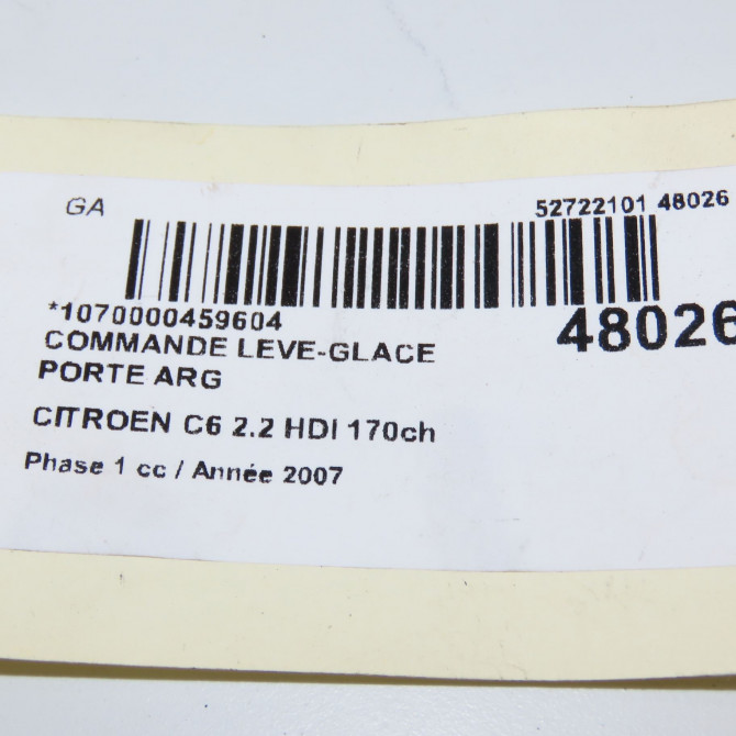 Commande leve-glace porte arrière gauche occasion CITROEN C6 Phase 1 12-2005->03-2013 2.2 HDI 170ch 5