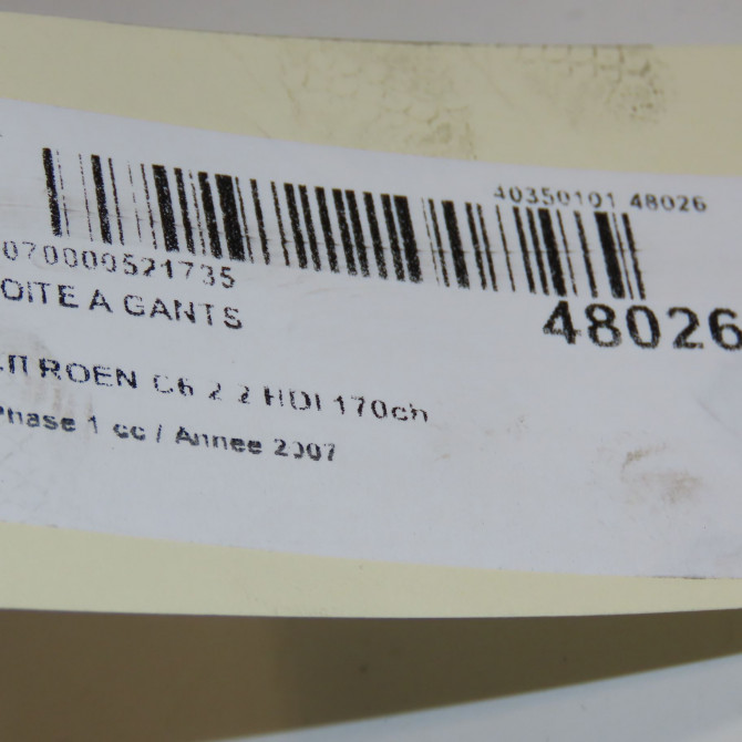 Boite à gants occasion CITROEN C6 Phase 1 12-2005->03-2013 2.2 HDI 170ch 6