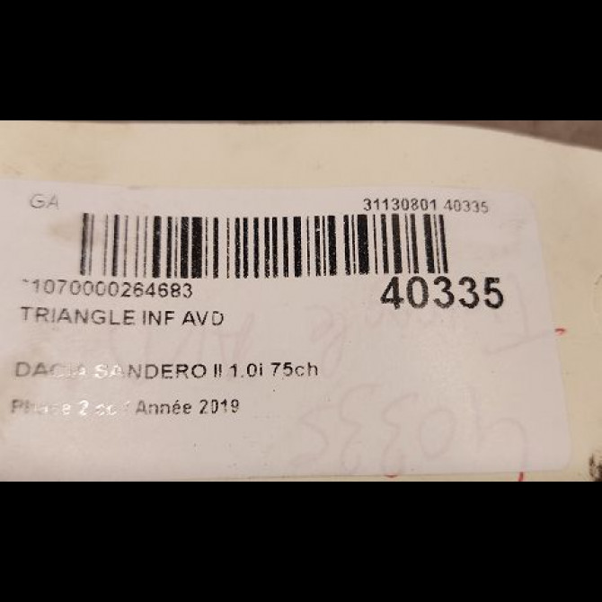 Triangle inf avd occasion DACIA SANDERO II Phase 1 04-1995->04-1999 1.0i 75ch 545006623R 2
