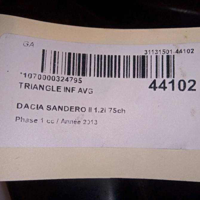 Triangle inf avg occasion DACIA SANDERO II Phase 1 10-2012->... 1.2i 75ch 545017081R 4