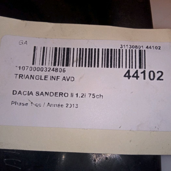 Triangle inf avd occasion DACIA SANDERO II Phase 1 10-2012->... 1.2i 75ch 545006623R 4