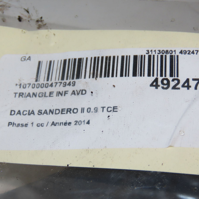 Triangle inf avd occasion DACIA SANDERO II Phase 1 10-2012->... 0.9 TCE 90ch 545006623R 4