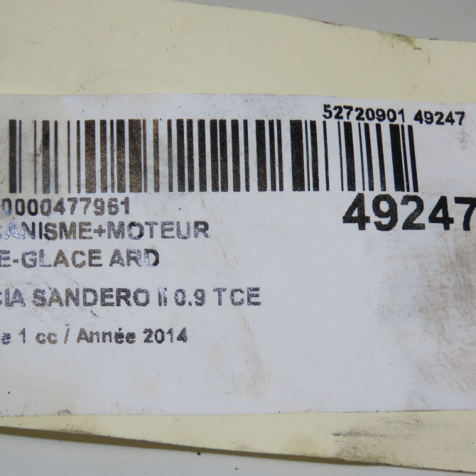 Mecanisme+moteur leve-glace ard occasion DACIA SANDERO II Phase 1 10-2012->... 0.9 TCE 90ch 827206057R 5