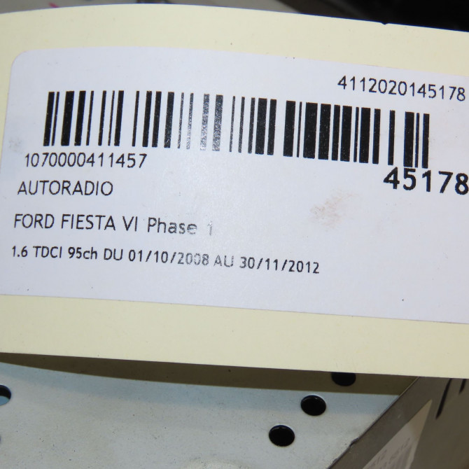 Autoradio occasion FORD FIESTA VI Phase 1 10-2008->11-2012 1.6 TDCI 95ch 2044327 6