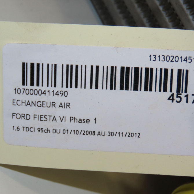 Echangeur air occasion FORD FIESTA VI Phase 1 10-2008->11-2012 1.6 TDCI 95ch 1878624 4