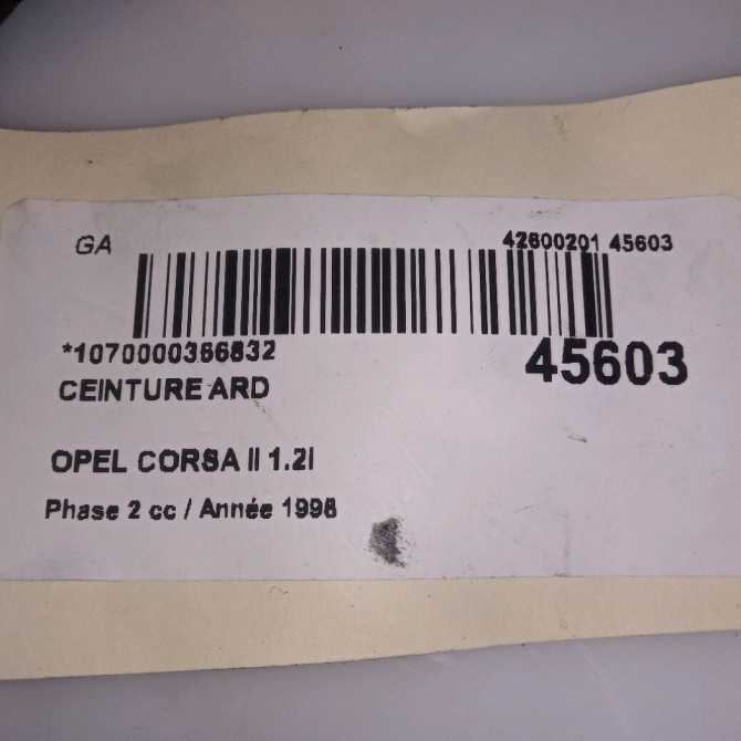 Ceinture arrière droite occasion OPEL CORSA II Phase 2 04-1997->10-2000 1.2i 90444266 4