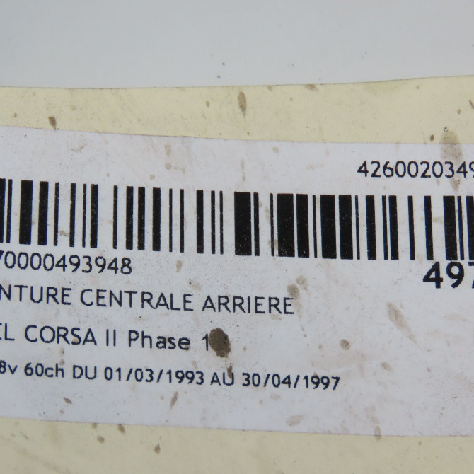 Ceinture centrale arriere occasion OPEL CORSA II Phase 1 03-1993->04-1997 1.4i 8v 60ch 90444266 4
