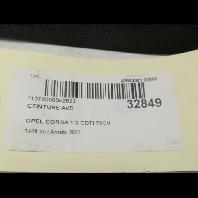 Ceinture avant droite occasion OPEL CORSA IV Phase 1 09-2006->12-2010 1.3 CDTI 75ch 91164995 5