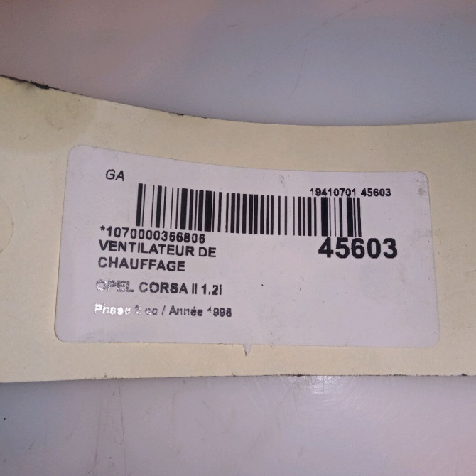 Ventilateur de chauffage occasion OPEL CORSA II Phase 2 04-1997->10-2000 1.2i 52466654 4