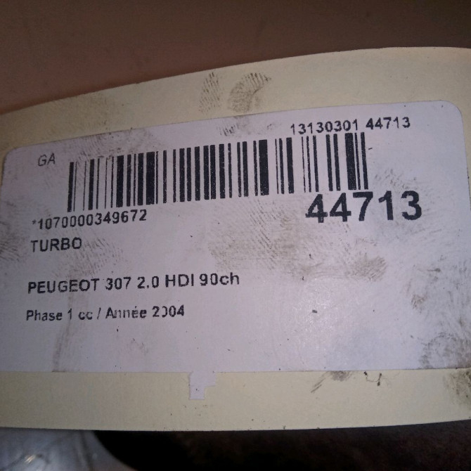 Turbo occasion PEUGEOT 307 Phase 1 04-2001->06-2005 2.0 HDI 90ch 375C8 6