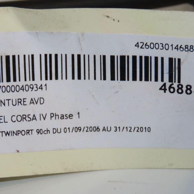 Ceinture avant droite occasion OPEL CORSA IV Phase 1 09-2006->12-2010 1.4 TWINPORT 90ch 91164995 4