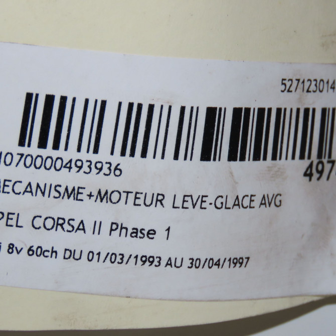 Mecanisme+moteur leve-glace avg occasion OPEL CORSA II Phase 1 03-1993->04-1997 1.4i 8v 60ch 90444379 6