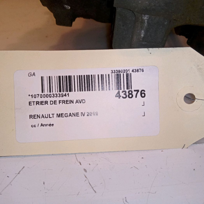 Etrier de frein avant droit occasion RENAULT MEGANE IV Phase 1 12-2015->... 1.5 DCi 115ch 410012354R 4