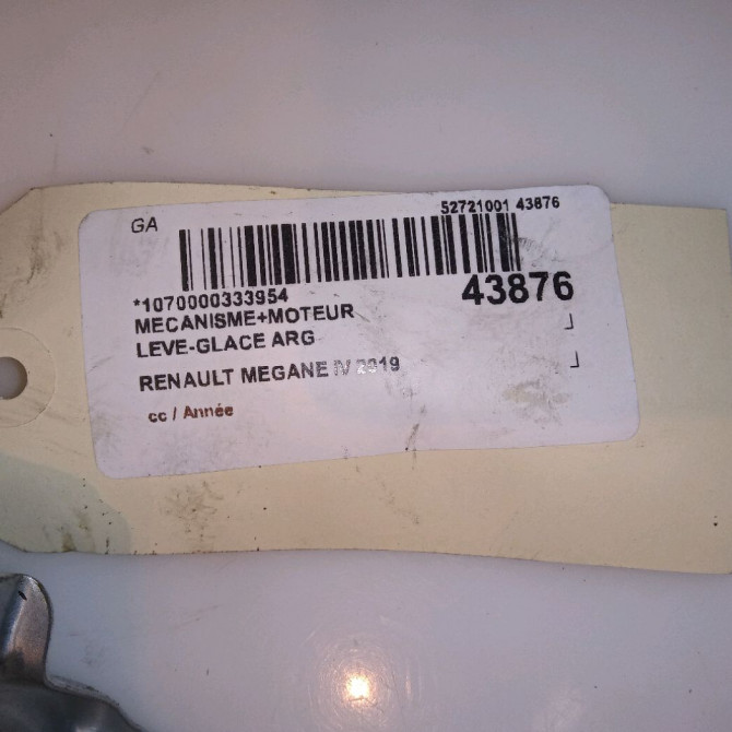 Mecanisme+moteur leve-glace arg occasion RENAULT MEGANE IV Phase 1 12-2015->... 1.5 DCi 115ch 5