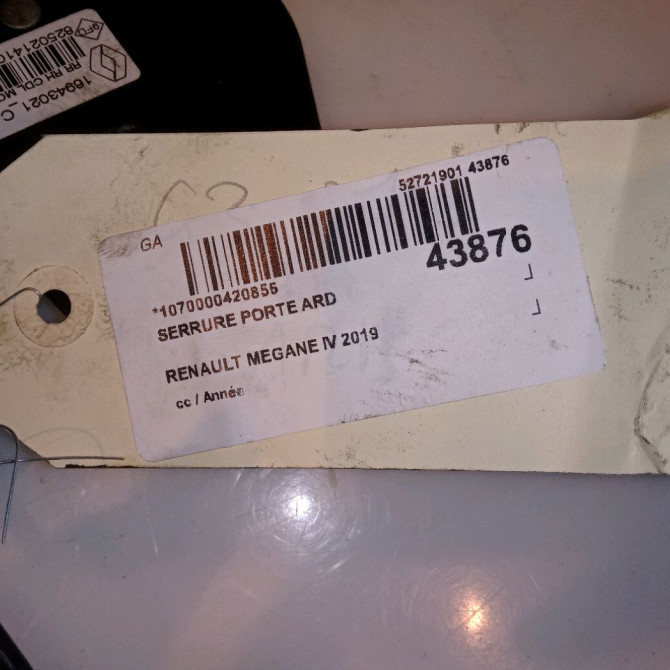 Serrure porte ard occasion RENAULT MEGANE IV Phase 1 12-2015->... 1.5 DCi 115ch 825023014R 5