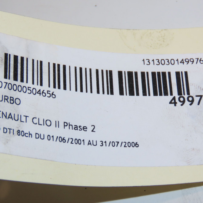 Turbo occasion RENAULT CLIO II Phase 2 06-2001->07-2006 1.9 DTI 80ch 6