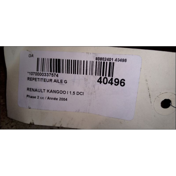 Répétiteur aile gauche occasion RENAULT KANGOO I Phase 2 03-2003->06-2010 1.5 DCI 65ch 8200194580 3