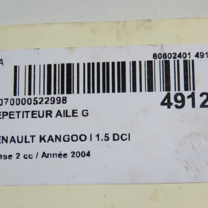 Répétiteur aile gauche occasion RENAULT KANGOO I Phase 2 03-2003->06-2010 1.5 DCI 65ch 8200194580 4