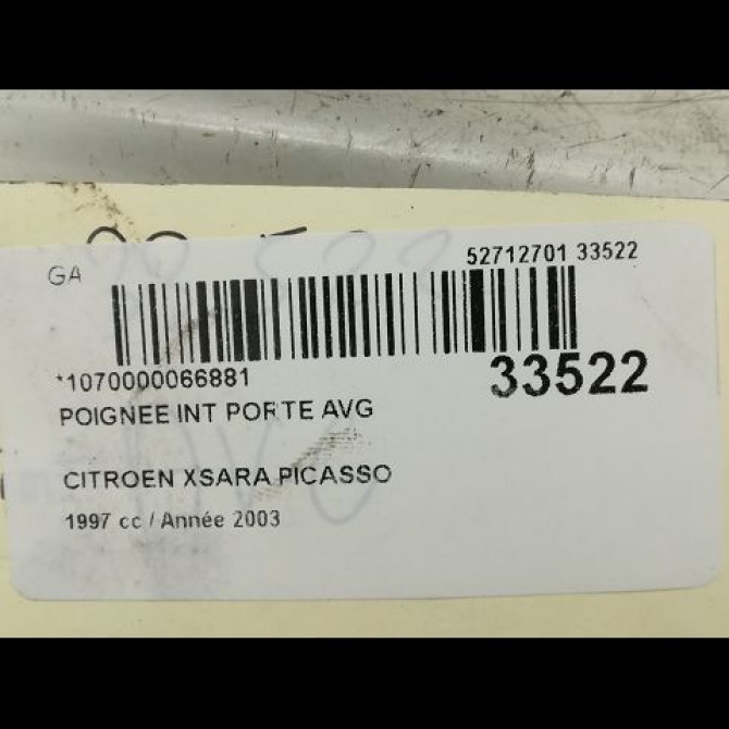 Poignee int porte avg occasion CITROEN XSARA PICASSO Phase 1 12-1999->02-2004 2.0 HDi 9319S7 4