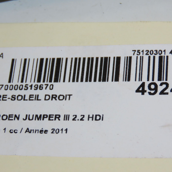 Pare-soleil droit occasion CITROEN JUMPER III Phase 1 06-2006->... 2.2 HDi 100ch 1607199080 4
