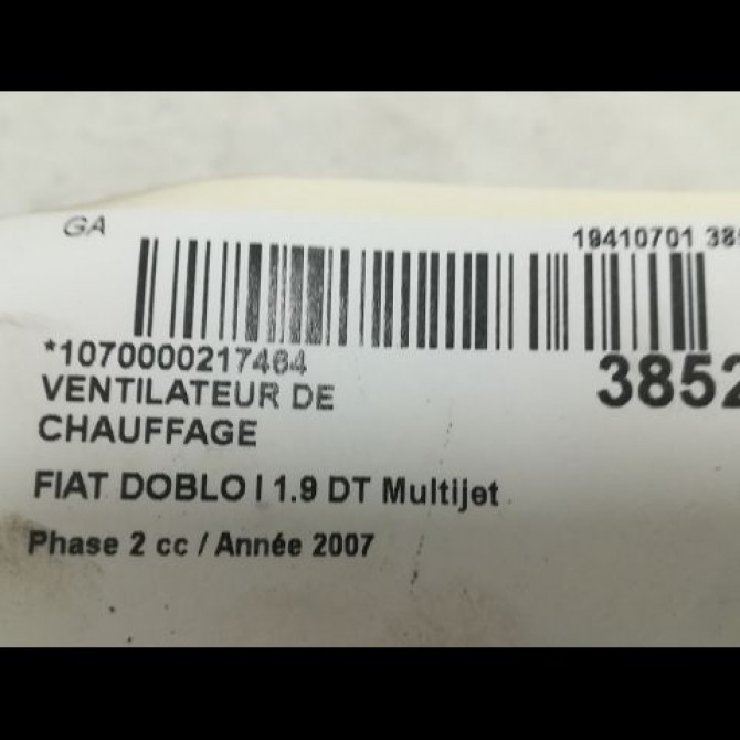Ventilateur de chauffage occasion FIAT DOBLO I Phase 2 01-2006->12-2009 1.9 DT Multijet 105CH 71735484 3