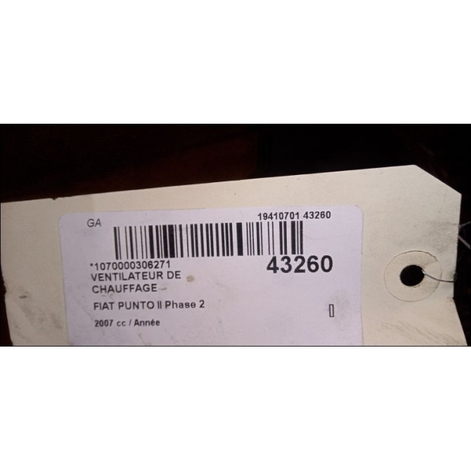 Ventilateur de chauffage occasion FIAT PUNTO II Phase 2 05-2003->10-2009 71735484 3