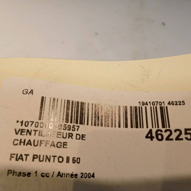 Ventilateur de chauffage occasion FIAT PUNTO II Phase 1 10-1999->05-2003 60 71735484 4