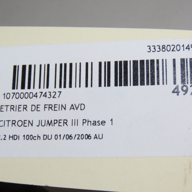 Etrier de frein avant droit occasion CITROEN JUMPER III Phase 1 06-2006->... 2.2 HDi 100ch 5