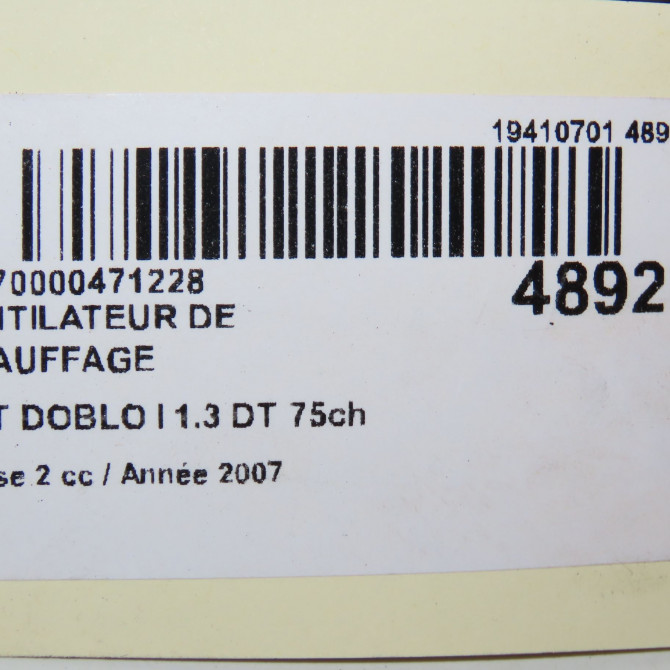 Ventilateur de chauffage occasion FIAT DOBLO I Phase 2 01-2006->12-2009 1.3 DT 75ch 71735484 6