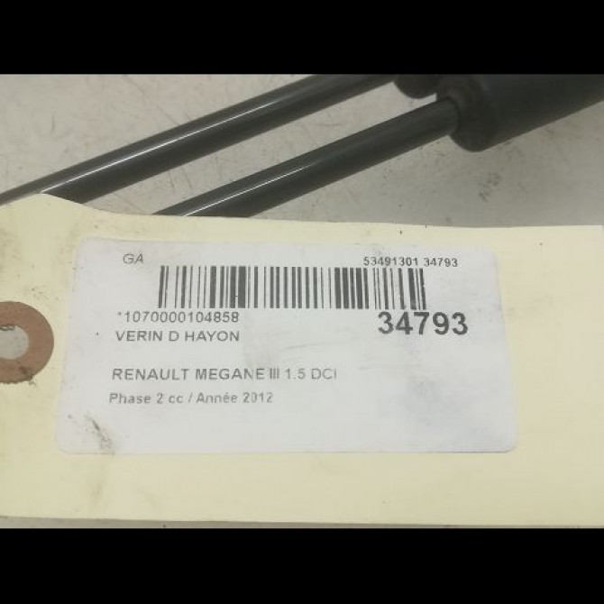 Verin droit hayon occasion RENAULT MEGANE III Phase 2 01-2012->06-2014 1.5 DCI 110ch 904510001R 2