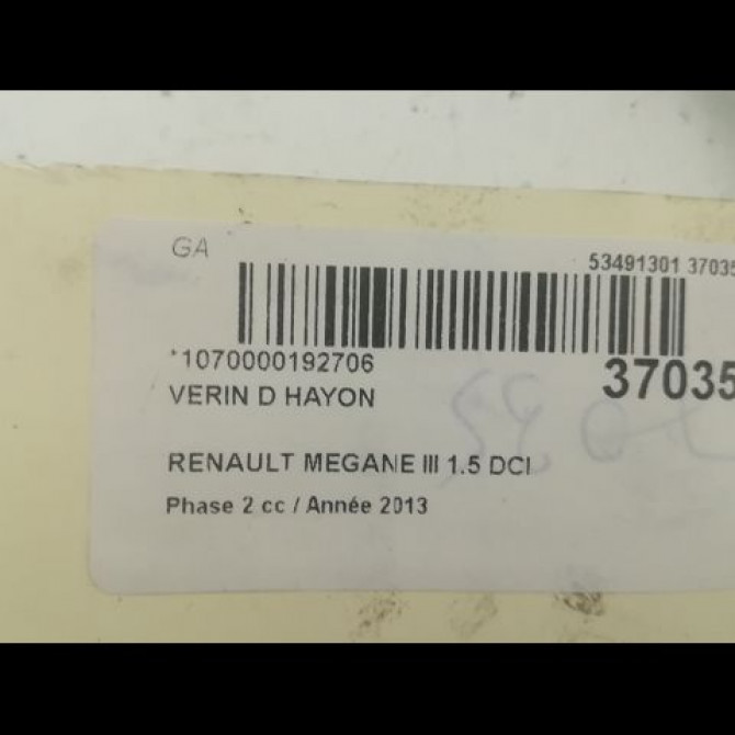 Verin droit hayon occasion RENAULT MEGANE III Phase 2 01-2012->06-2014 1.5 DCI 90ch 904510001R 2