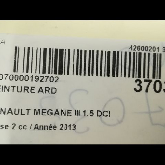 Ceinture arrière droite occasion RENAULT MEGANE III Phase 2 01-2012->06-2014 1.5 DCI 90ch 888405007R 4