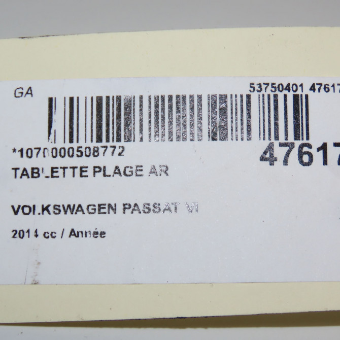 Tablette plage arrière occasion VOLKSWAGEN PASSAT VI Phase 1 CC 11-2011->12-2017 3C8813501A 5