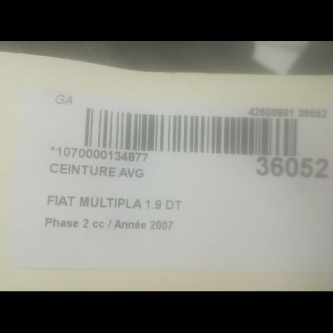 Ceinture avant gauche occasion FIAT MULTIPLA Phase 2 09-2004->04-2010 1.9 DT MULTIJET 120ch 735335111 4