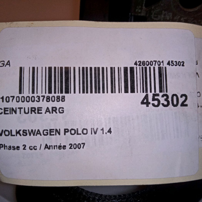 Ceinture arrière gauche occasion VOLKSWAGEN POLO IV Phase 2 05-2005->09-2009 1.4 TDI 70ch 6Q0857805ARAA 4