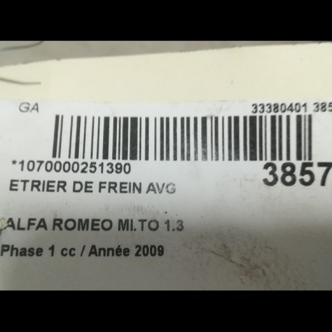 Etrier de frein avant gauche occasion ALFA ROMEO MI.TO MI.TO Phase 1 2008-09-01->2016-12-31 1.3 JTDM 85ch 77364654 3