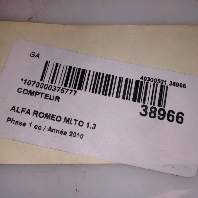 Compteur occasion ALFA ROMEO MI.TO MI.TO Phase 1 2008-09-01->2016-12-31 1.3 JTDM 95ch 4