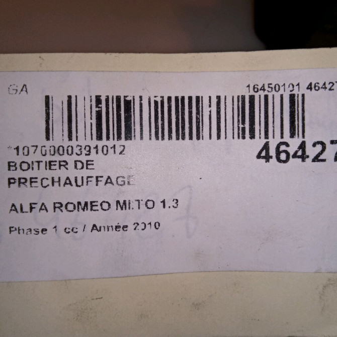 Boitier de préchauffage occasion ALFA ROMEO MI.TO MI.TO Phase 1 2008-09-01->2016-12-31 1.3 JTDM 95ch 46349347 4