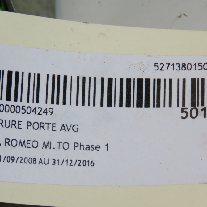 Serrure porte avg occasion ALFA ROMEO MI.TO MI.TO Phase 1 2008-09-01->2016-12-31 50522855 6