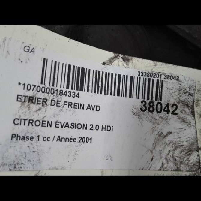 Etrier de frein avant droit occasion CITROEN EVASION Phase 1 07-1994->09-2002 2.0 HDi 16v 440193 3