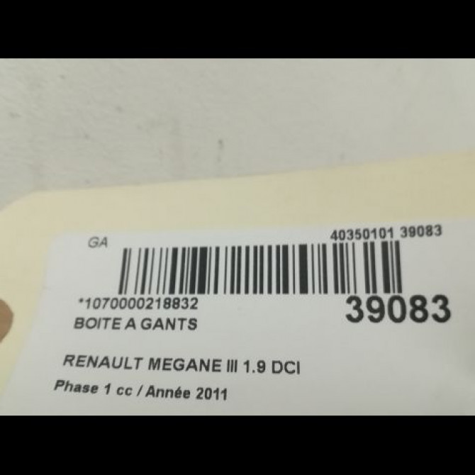 Boite à gants occasion RENAULT MEGANE III Phase 1 11-2008->01-2012 1.9 DCI 130ch 681080020R 2