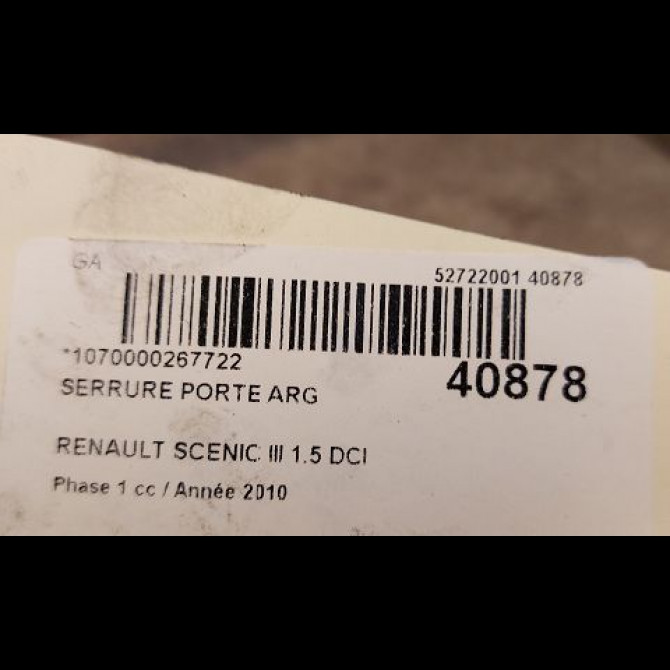 Serrure porte arg occasion RENAULT SCENIC III Phase 1 04-2009->11-2011 1.5 DCI 105ch 825030004R 4